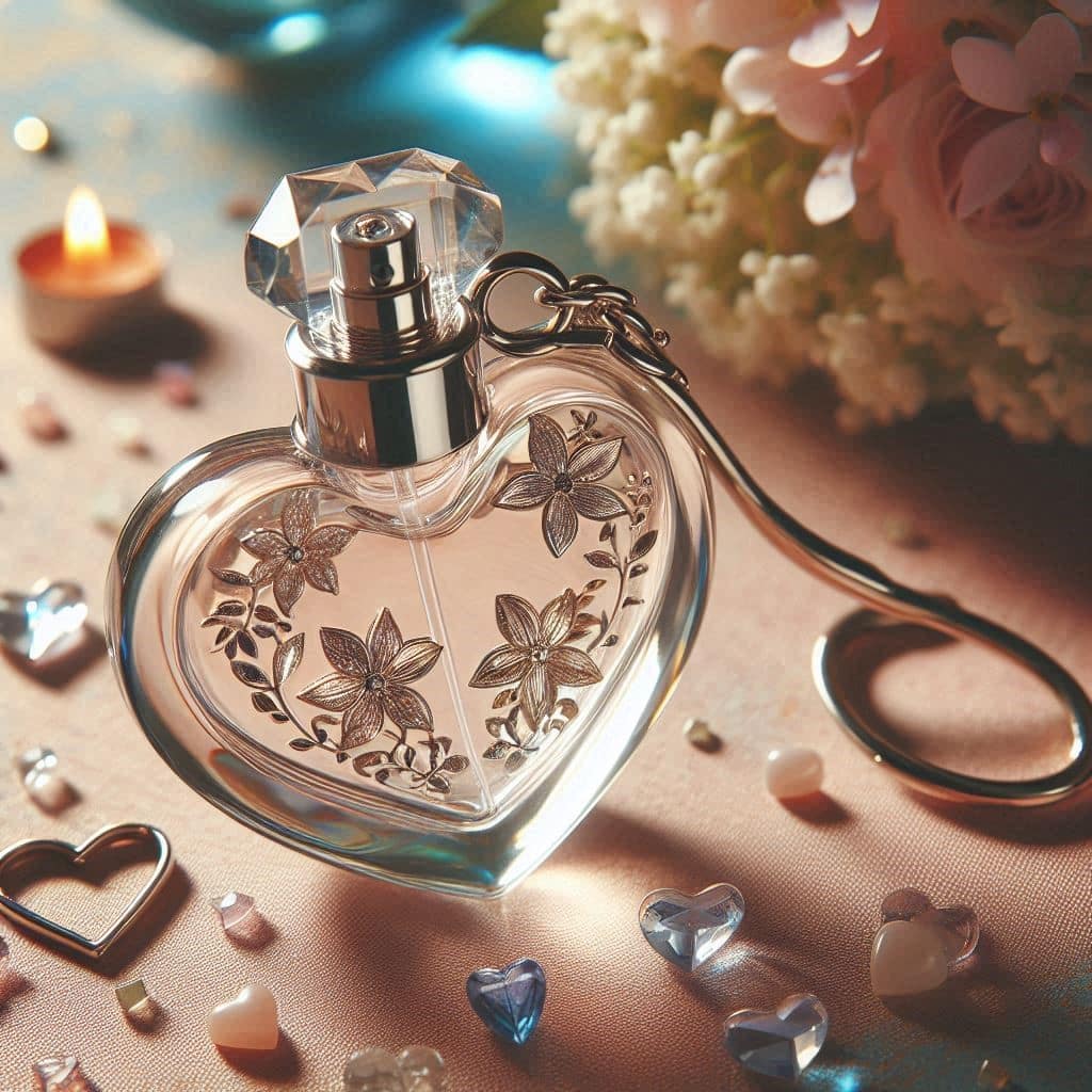 glass perfume bottle heart keychain