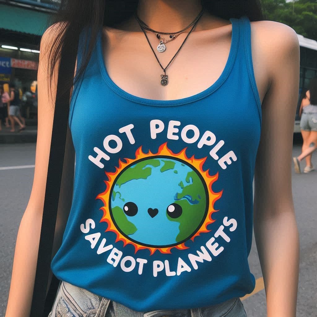 hot people save hot planets tank top blue