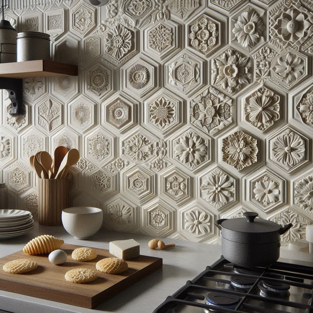 Embossed Hex Backsplash Tile Kitchen