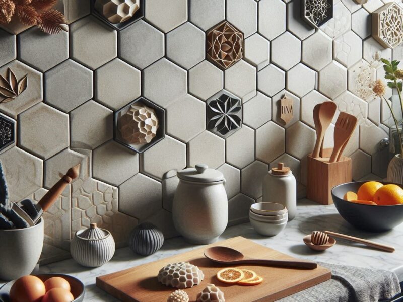 Embossed Hex Backsplash Tile Kitchen