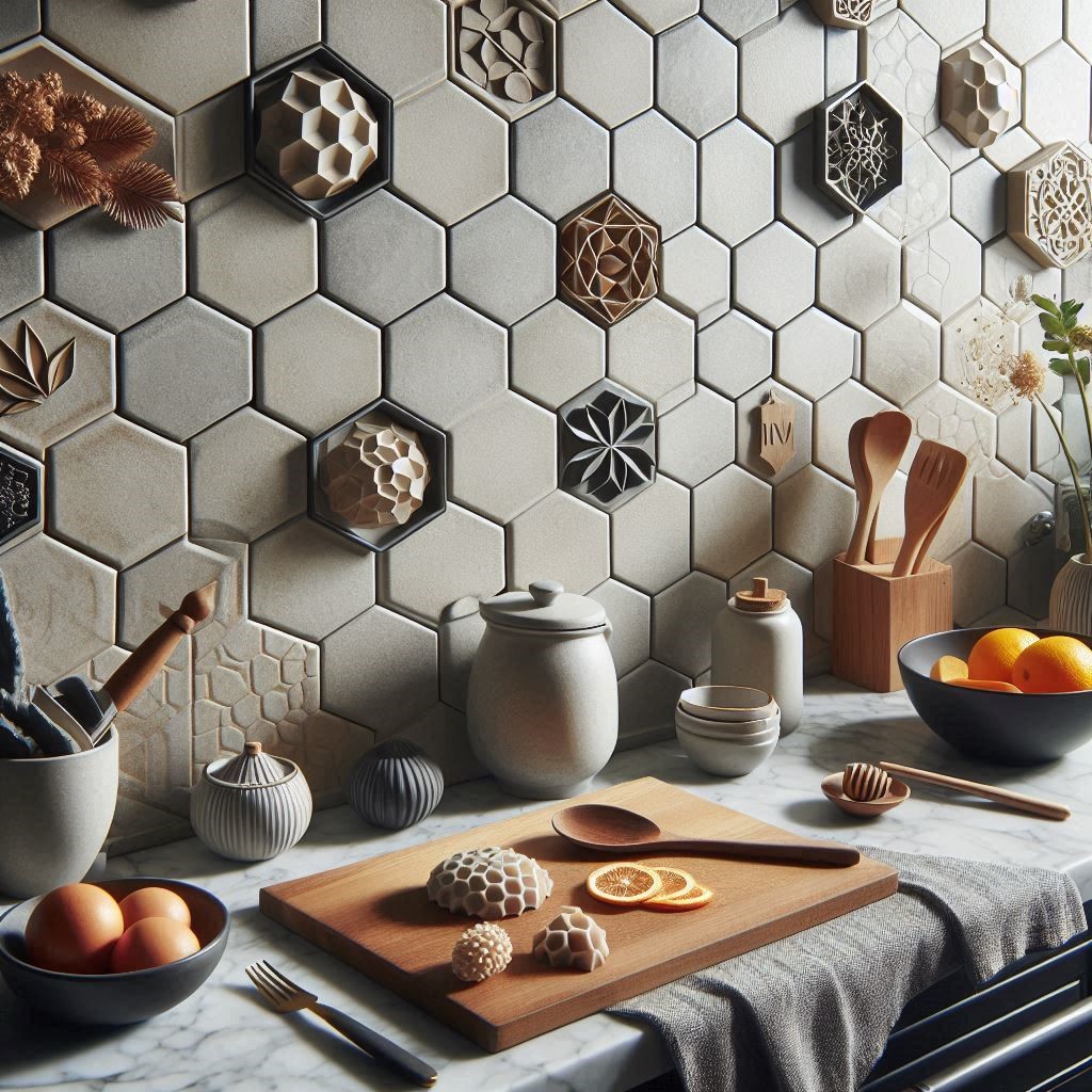 Embossed Hex Backsplash Tile Kitchen