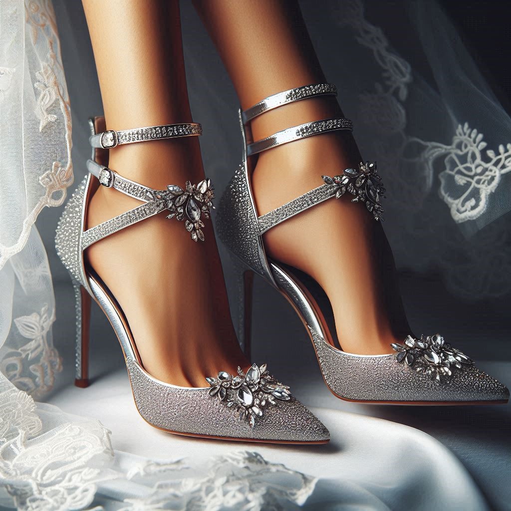 Silver Pointed Toe Heels